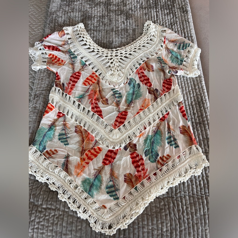 Multicolor cotton and lace cover up or summer blouse